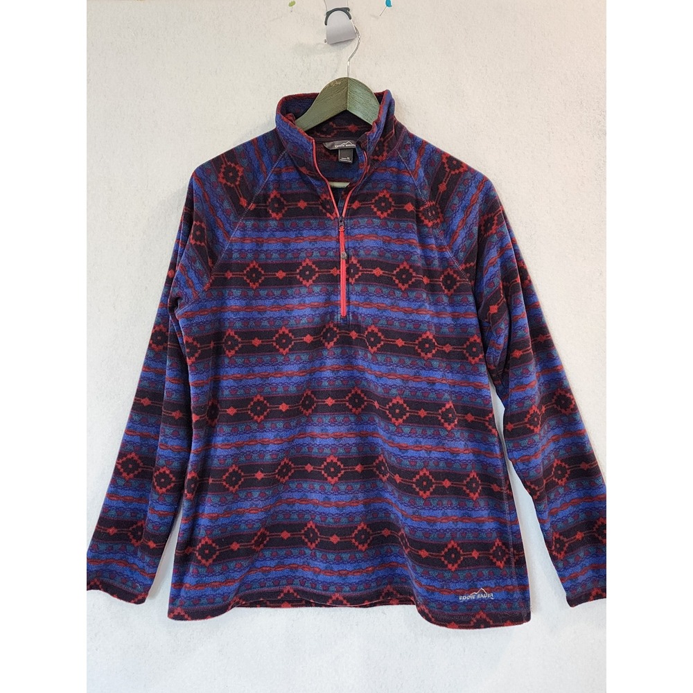 Eddie Bauer Womens XL Fleece Quarter Zip Pullover Southwestern Geometric Print